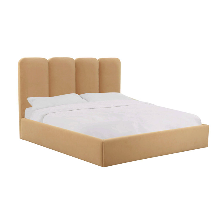 Honey Velvet Upholstered Queen Bed with Headboard