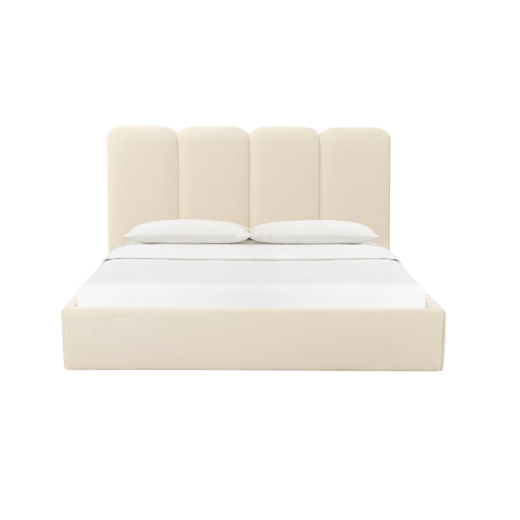 Cream Velvet Upholstered Queen Bed with Headboard