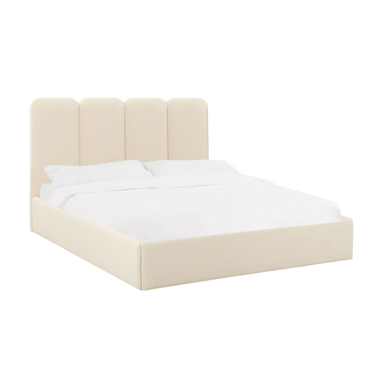 Cream Velvet Upholstered Queen Bed with Headboard