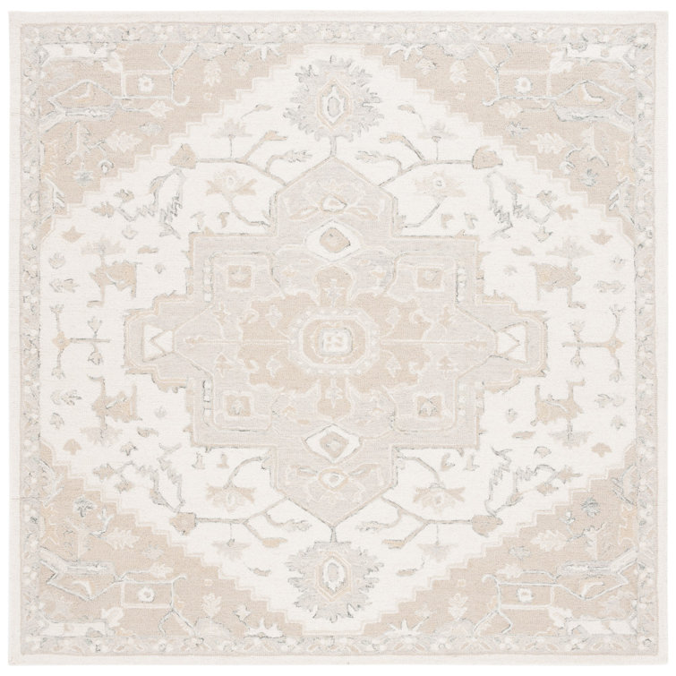 Ivory Hand-Knotted Wool Square Rug 7'x7'
