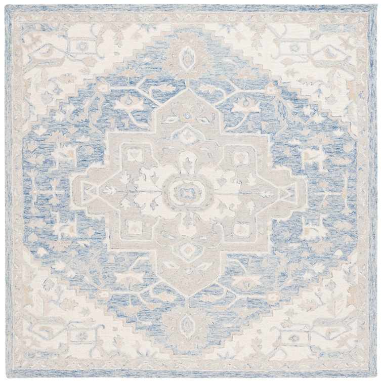 Handmade Blue Wool 7' x 7' Square Area Rug