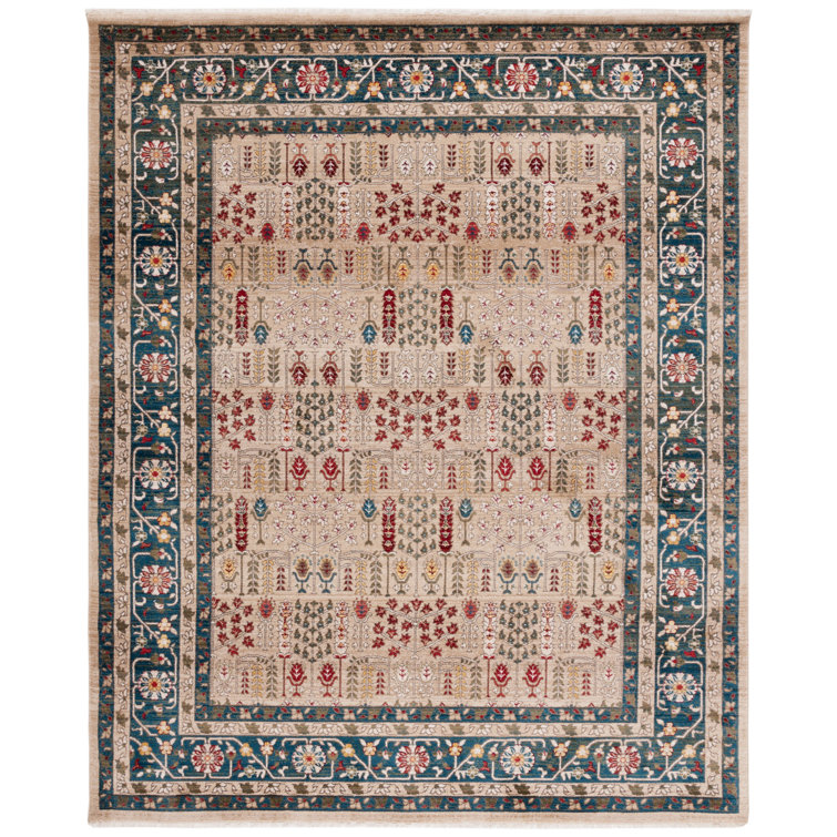 Serene Pastoral Beige & Navy 8' x 10' Synthetic Area Rug