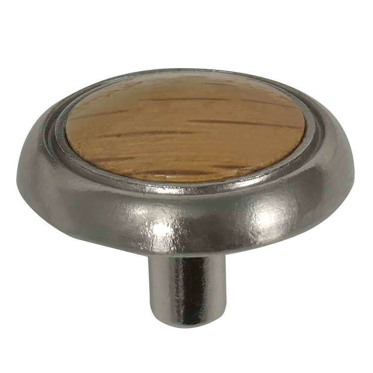 Satin Chrome and Oak Round Cabinet Knob