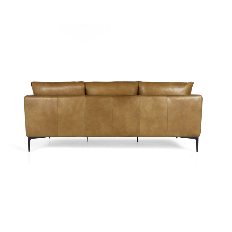 Waldorf Tan Top-Grain Leather Stationary Sofa with Tapered Wood Legs