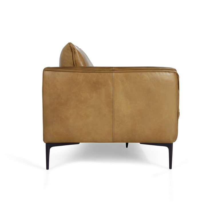 Waldorf Tan Top-Grain Leather Stationary Sofa with Tapered Wood Legs