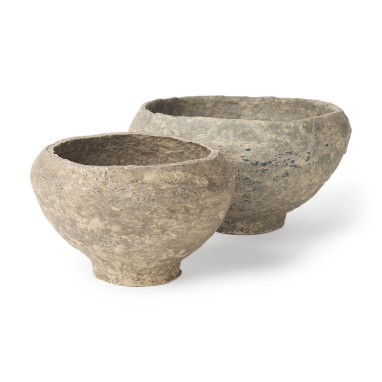 Aldrich Earthy Gray Handmade Paper Mache Decorative Bowls - Set of 2