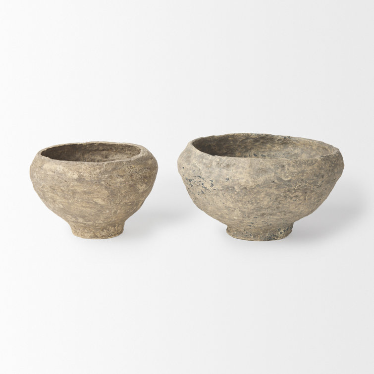 Aldrich Earthy Gray Handmade Paper Mache Decorative Bowls - Set of 2
