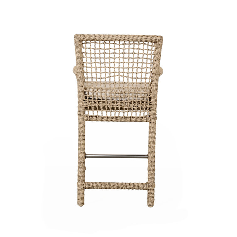 Brisbane Coastal Brown Wicker and Metal Counter Stool with Cushion