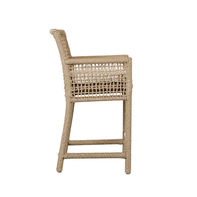 Brisbane Coastal Brown Wicker and Metal Counter Stool with Cushion