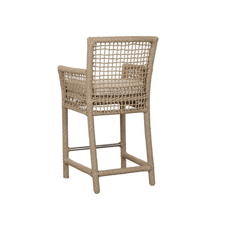 Brisbane Coastal Brown Wicker and Metal Counter Stool with Cushion