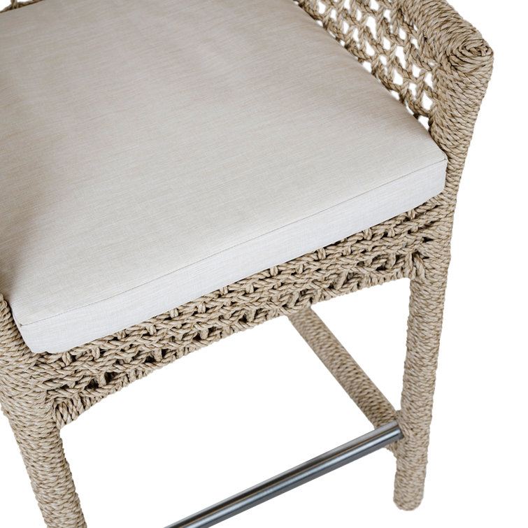 Brisbane Coastal Brown Wicker and Metal Counter Stool with Cushion