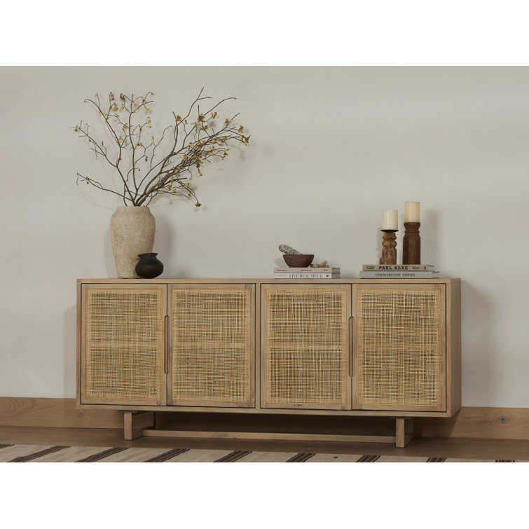White Wash Mango Wood 72'' Sideboard with Natural Paneling