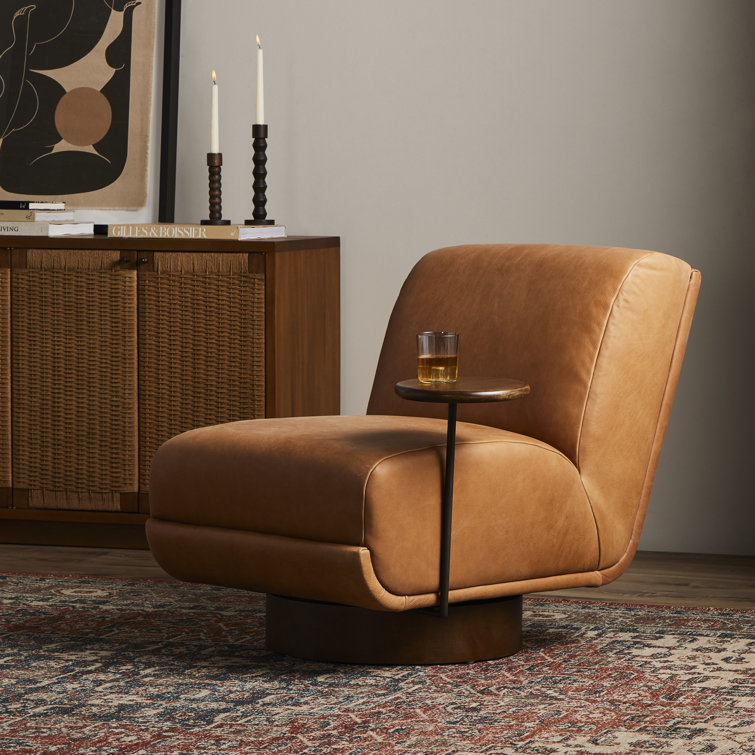 Bronwyn Almond Genuine Leather Swivel Side Chair