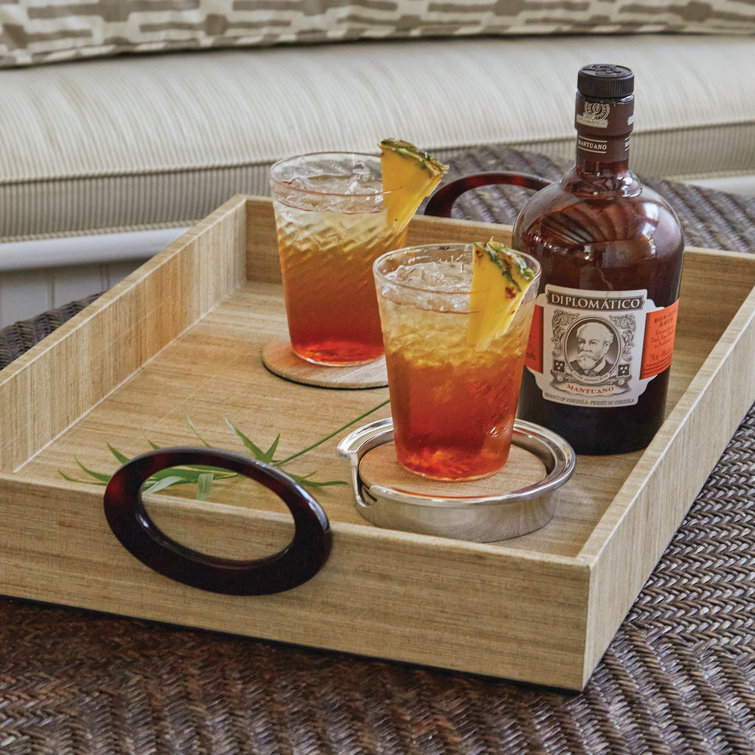 Mallorca Natural Grasscloth Round Coaster Set with Holder