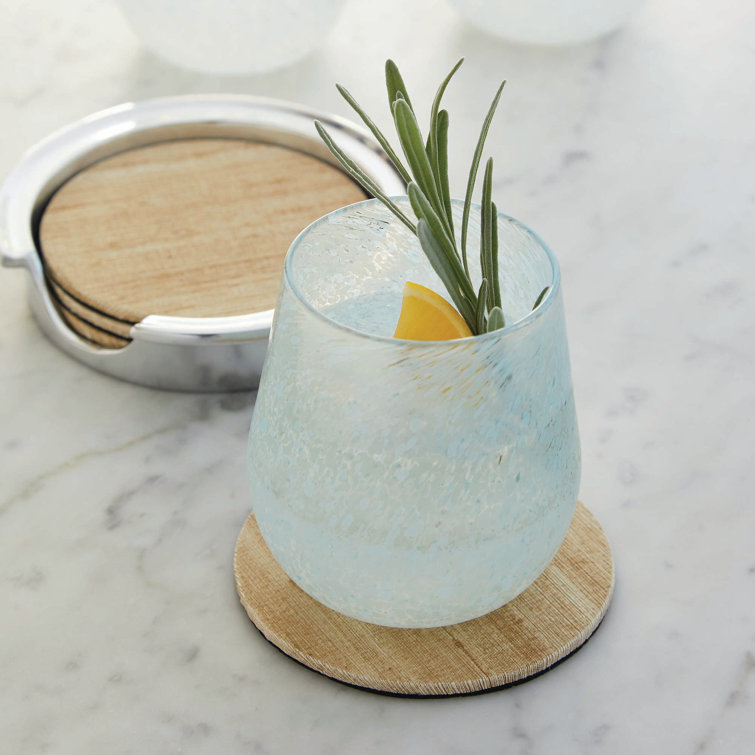 Mallorca Natural Grasscloth Round Coaster Set with Holder