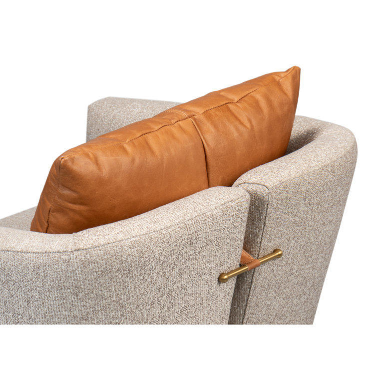 Bronson Beige Linen and Leather Swivel Barrel Chair