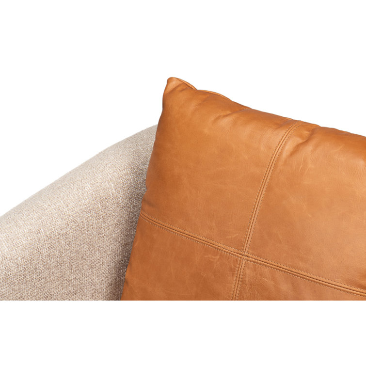 Bronson Beige Linen and Leather Swivel Barrel Chair