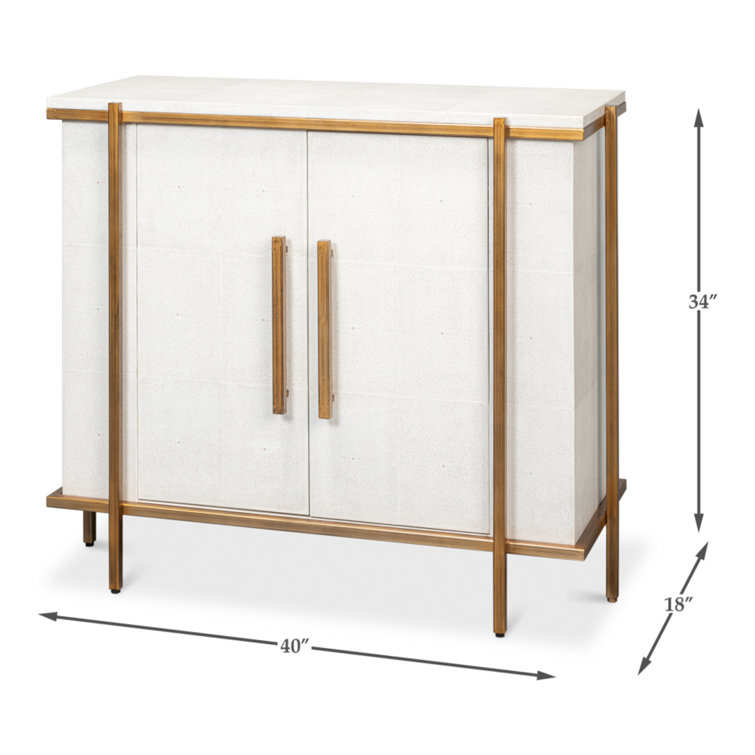 Osprey White and Gold Shagreen Leather Accent Cabinet