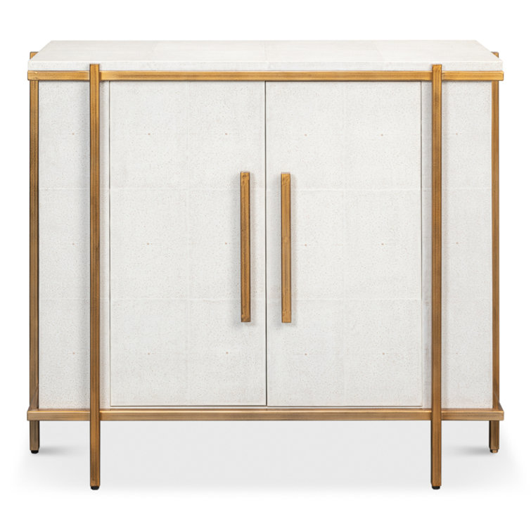 Osprey White and Gold Shagreen Leather Accent Cabinet