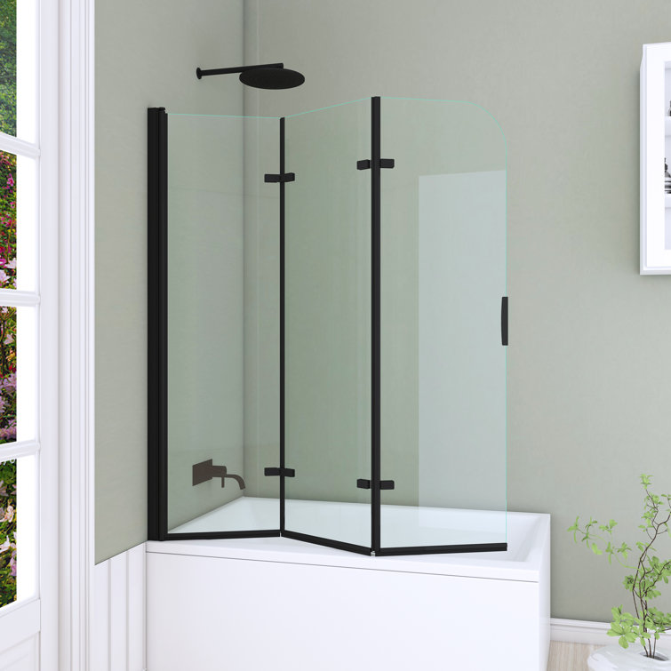 51'' Black Aluminum Frameless Folding Tub Door with Clear Tempered Glass