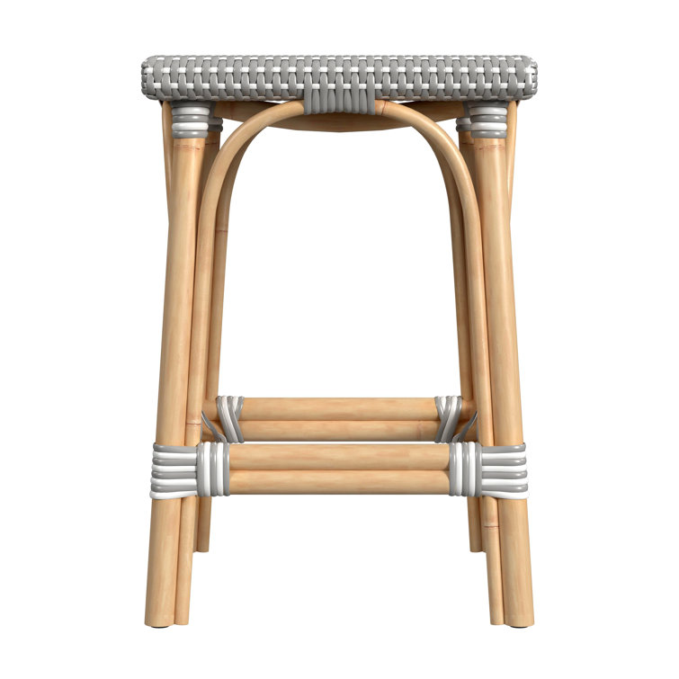 Riviera Gray and White 24" Rattan Backless Counter Stool
