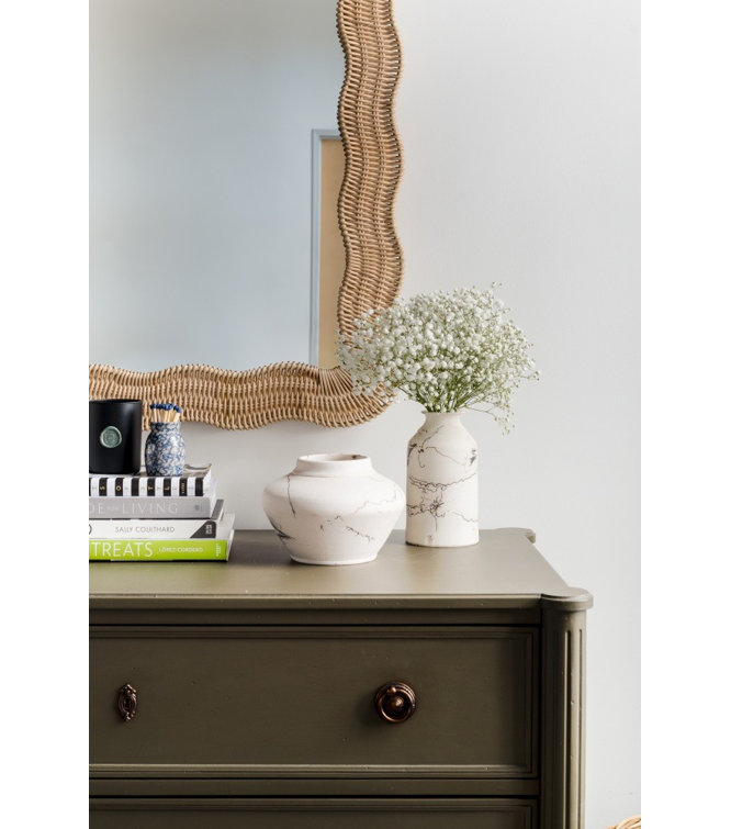 Scalloped Rectangular Rattan Wall Mirror with Glass