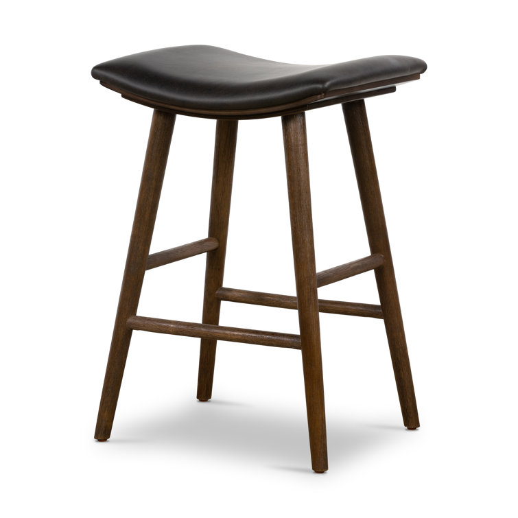 Ashland 26'' Ash Black Saddle Style Leather Counter Stool
