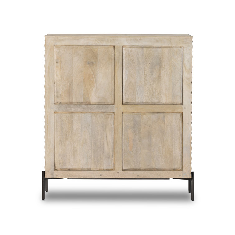 Stonewash Gray Mango Wood Carved Bar Cabinet