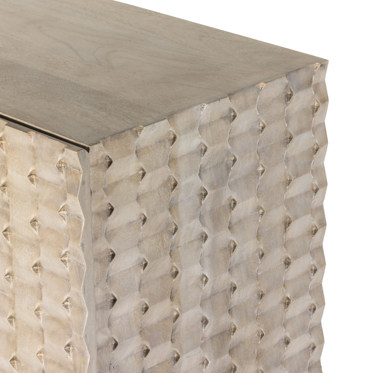 Stonewash Gray Mango Wood Carved Bar Cabinet