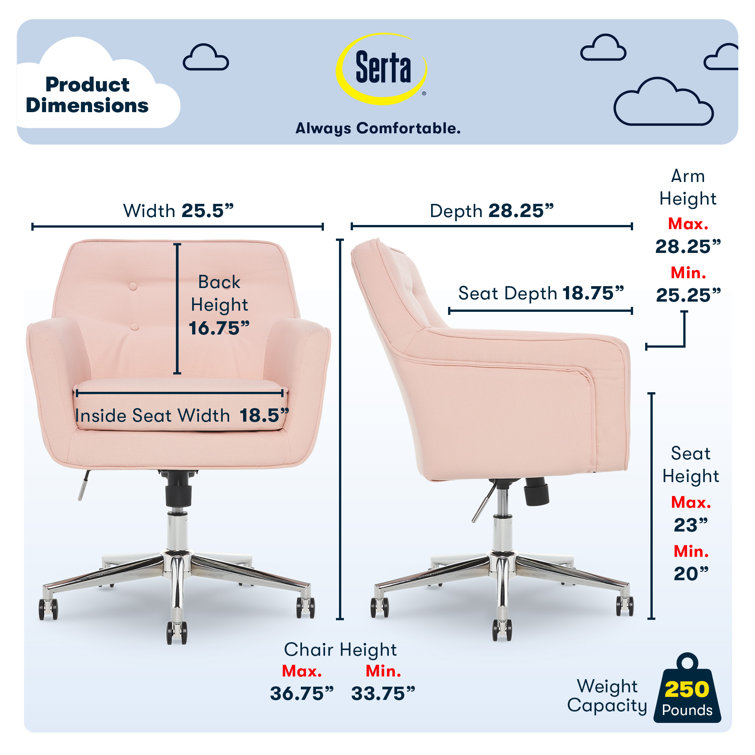 Blush Pink Swivel Desk Chair with Memory Foam & Chrome Base