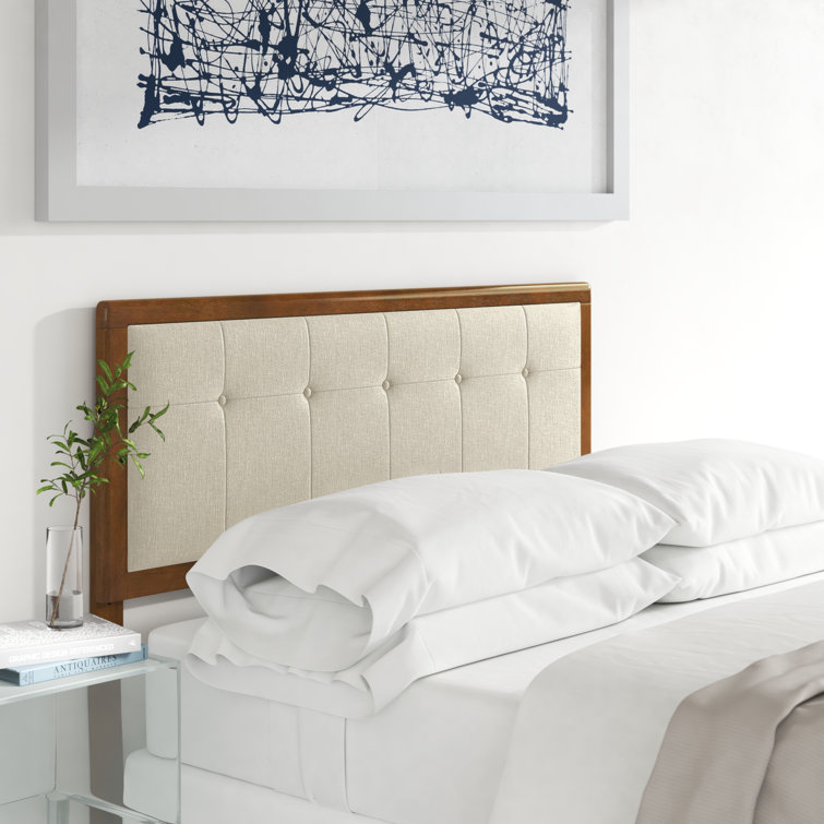 Walnut Beige Tufted Upholstered Queen Wood Headboard