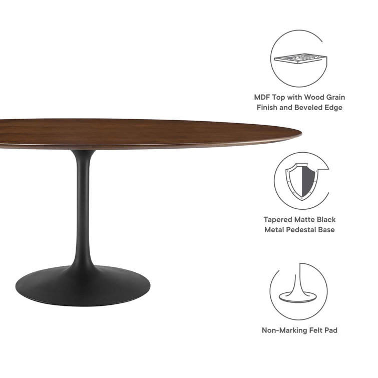 Walnut and Black Oval Mid-century Modern Dining Table