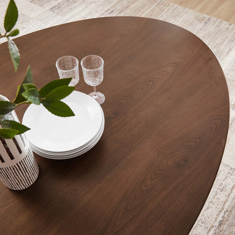 Walnut and Black Oval Mid-century Modern Dining Table