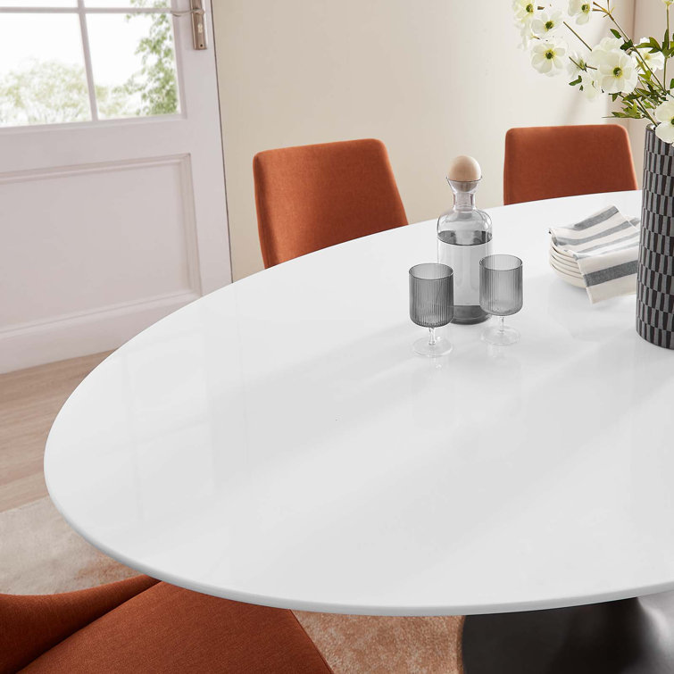 Lippa 78" White Wood Oval Dining Table with Black Base