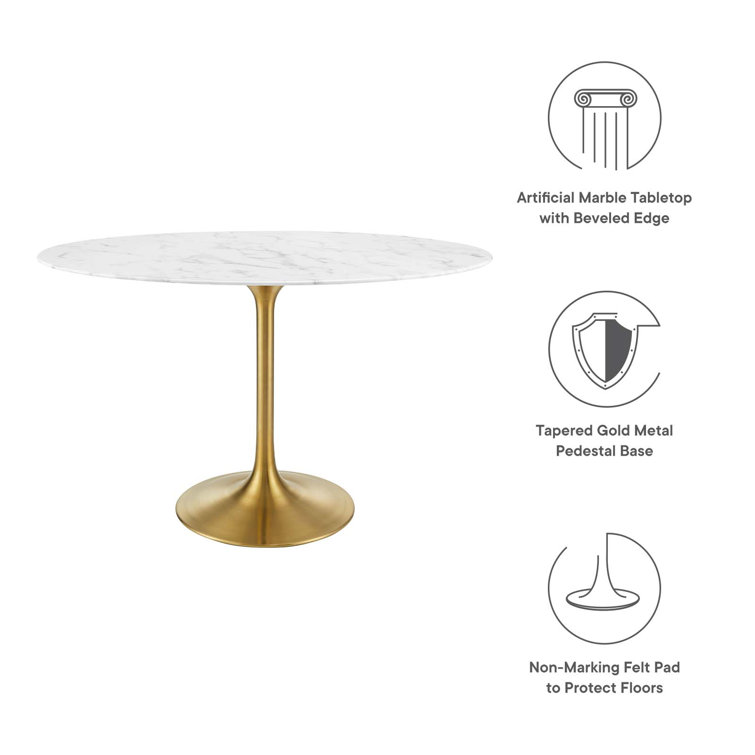Mid-Century Modern 48" Oval Marble Top Dining Table in Gold