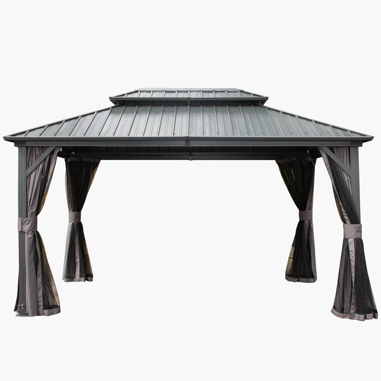Gray 10' x 12' Aluminum and Steel Patio Gazebo with Curtains