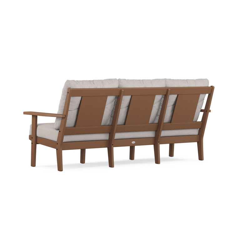 Teak and Dune Burlap Three-Seat Outdoor Sofa