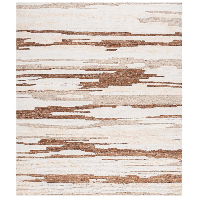 Ivory and Beige Hand-Knotted Wool Abstract 6' x 9' Rug