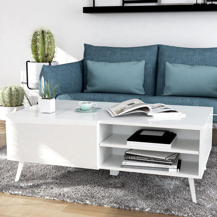 White Gloss Rectangular Coffee Table with Storage