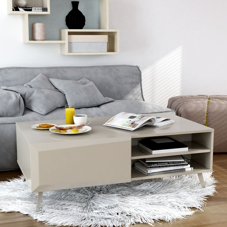 Altus 43" Gray Gloss Wood Coffee Table with Storage