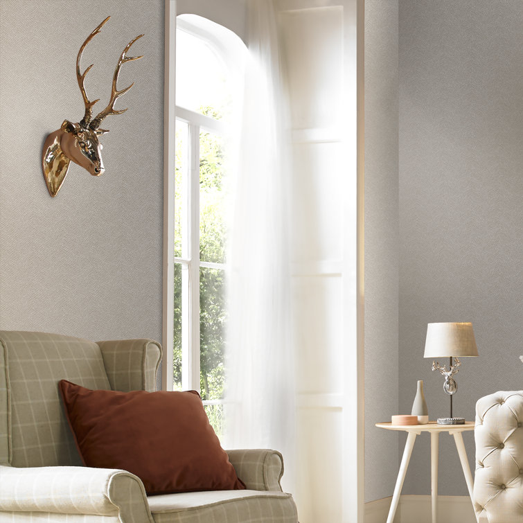 Natural Cream Chevron Textured Non-Woven Wallpaper Roll
