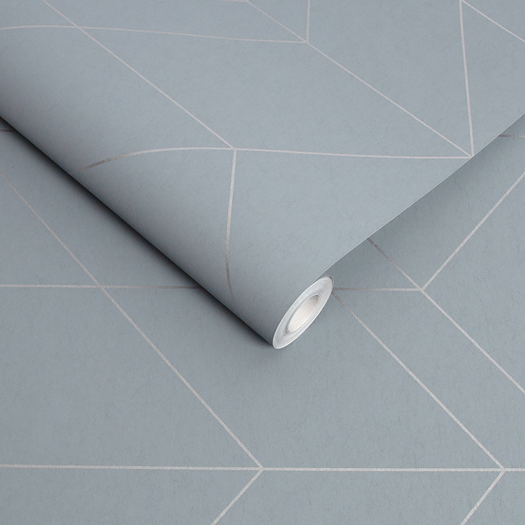 Deep Sky Blue Geometric Metallic Paste the Wall Wallpaper