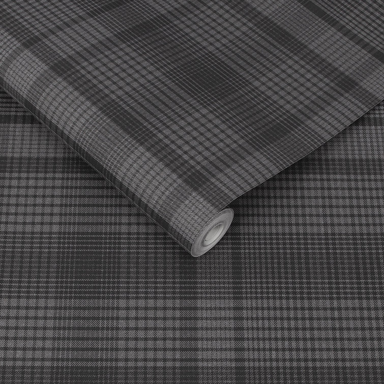 Heritage Charcoal Grey and Black Plaid Wallpaper Roll