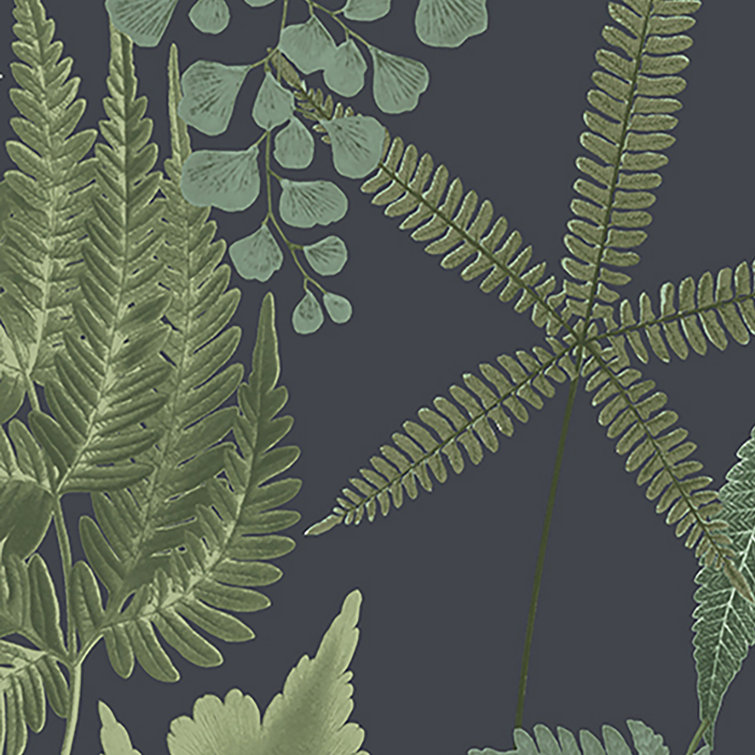 Midsummer Fern Navy Blue and Green Botanical Wallpaper