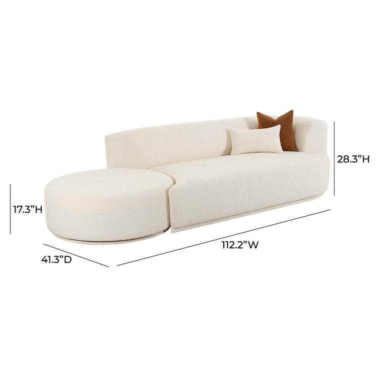 Cream Boucle Velvet 2-Piece Modular Sofa with Ottoman