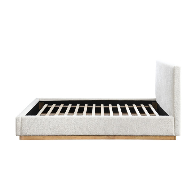 Cream Boucle Upholstered Queen Platform Bed with Wood Frame