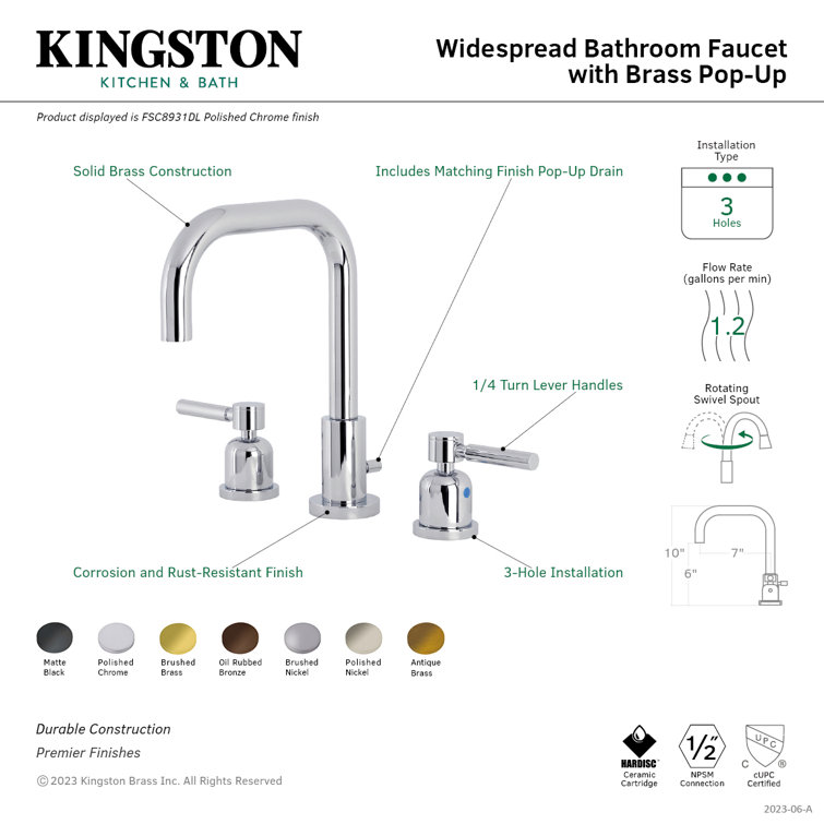 Polished Chrome Brass Widespread Bathroom Faucet with Pop-Up Drain
