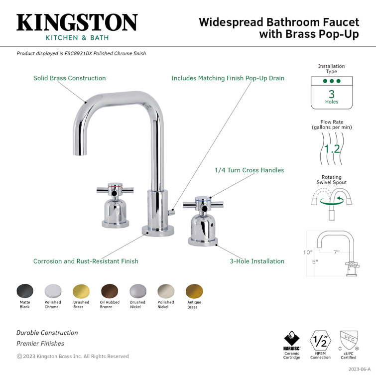 Concord Matte Black Widespread Bathroom Faucet with Brass Pop-Up