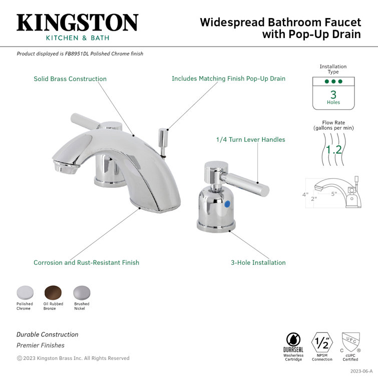 Concord Brushed Nickel Widespread Bathroom Faucet with Drain Assembly