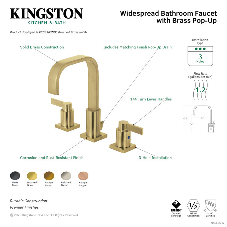 Polished Nickel Modern Widespread Bathroom Faucet with Drain Assembly